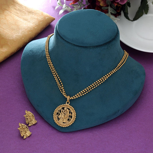Goldfarbenes Lord Radha Krishna Mattgold-Halskettenset Göttlicher ethnischer spiritueller Schmuck