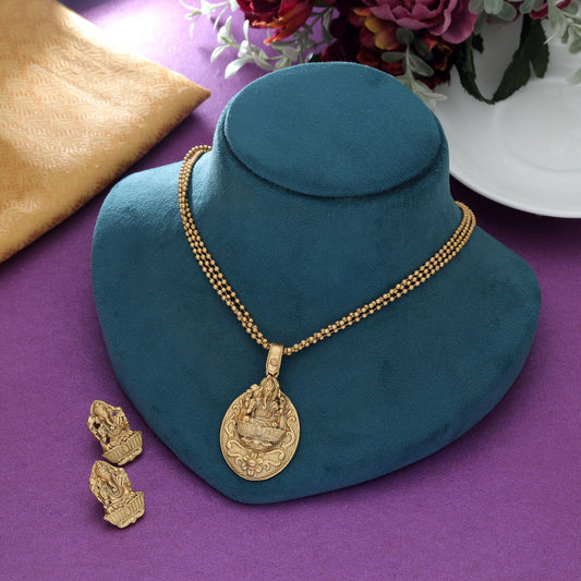Goldfarbenes Lord Ganesha Mattgold-Halskettenset im klassischen Tempel-Stil, ethnischer Schmuck