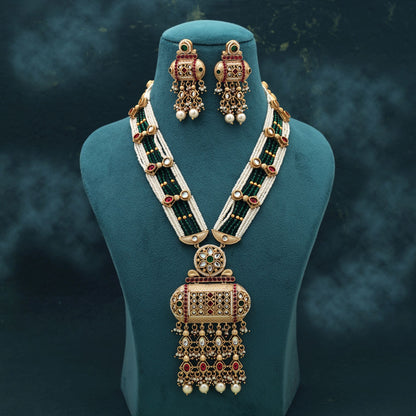 Rani Grüne Farbe Mattgold Halskettenset Elegante Traditionelle Braut Statement Schmuck