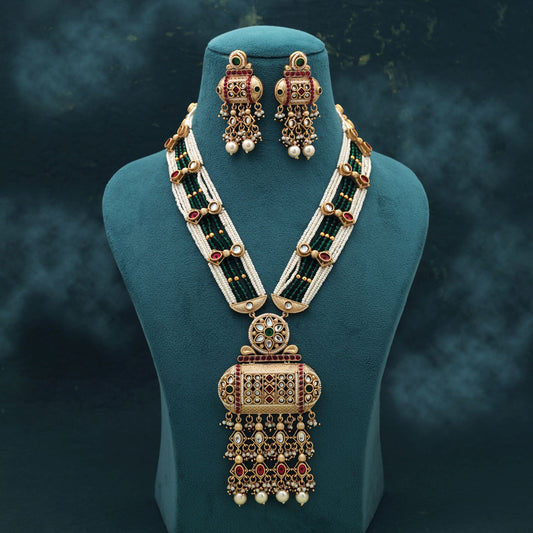Rani Grüne Farbe Mattgold Halskettenset Elegante Traditionelle Braut Statement Schmuck