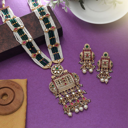Rani Grüne Farbe Mattgold Halskettenset Elegante Traditionelle Braut Statement Schmuck