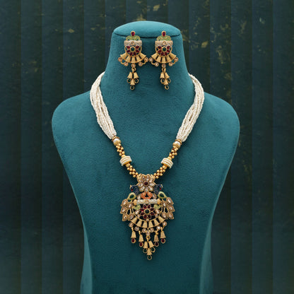 Mehrfarbige Mint-Meena-Arbeit Mattgold-Halskette Set Designer Ethnisch Festlicher Schmuck