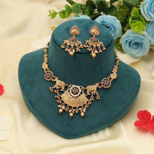 Rani & Green Farbe Matte Gold Halsketten-Set Premium Ethnisches Hochzeits-Festtags-Schmuckdesign
