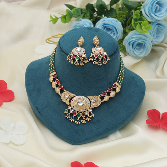 Rani & Grün Farbe Mattgold Halsketten-Set Trendiger Festlicher Traditioneller Party-Schmuck