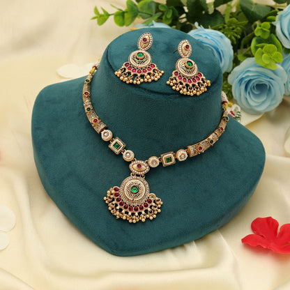 Rani & Grün Farbe Matte Gold Halskette Set Royal Designer Festliche Party Schmuck