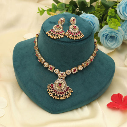 Rani Color Matte Gold Halskette Set Klassisch Ethnisch Traditionell Party Schmuck Kollektion