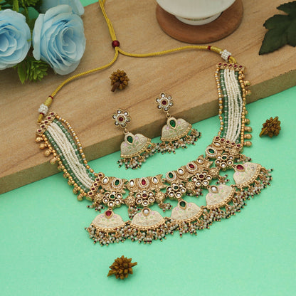 Mehrfarbiger Meena-Arbeit matter Gold-Halskette-Set Traditioneller festlicher Designer-Schmuck-Kollektion