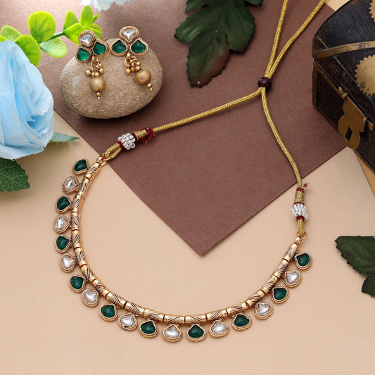 Grüne Farbe Mattgold Halskettenset Trendiger traditioneller festlicher Partyschmuck