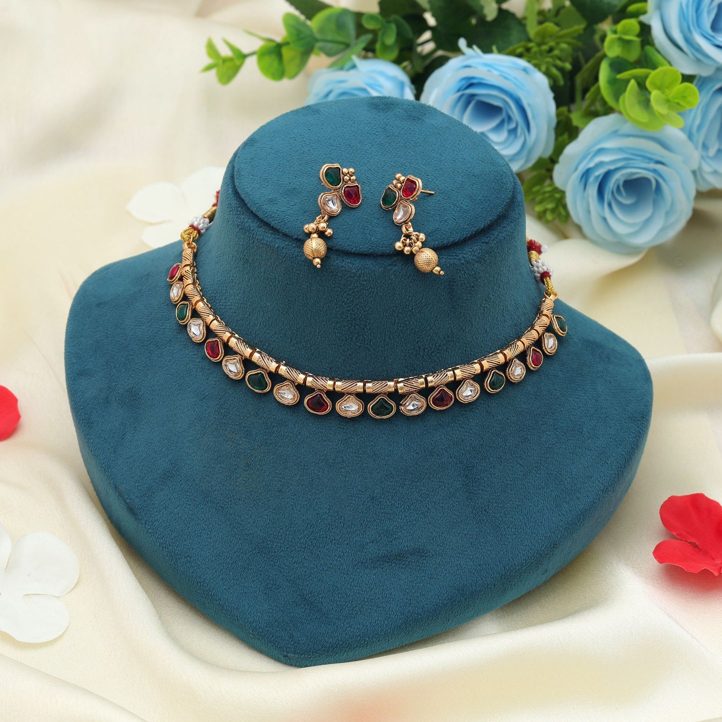 Rani & Grün Farbe Mattgold Halskettenset Elegantes Designer Traditionelles Party Schmuck