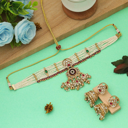 Bordeauxfarbenes Choker-Set, mattgoldene Halskette, klassischer ethnischer Brautpartyschmuck