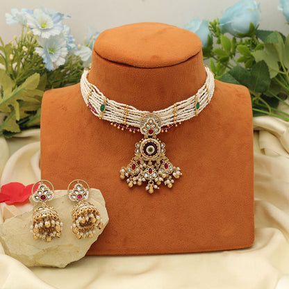 Bordeauxfarbenes Choker-Set, mattgoldene Halskette, klassischer ethnischer Brautpartyschmuck