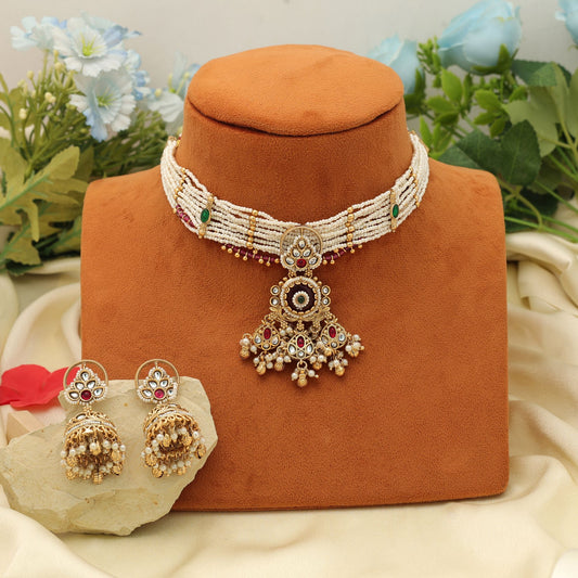 Bordeauxfarbenes Choker-Set, mattgoldene Halskette, klassischer ethnischer Brautpartyschmuck