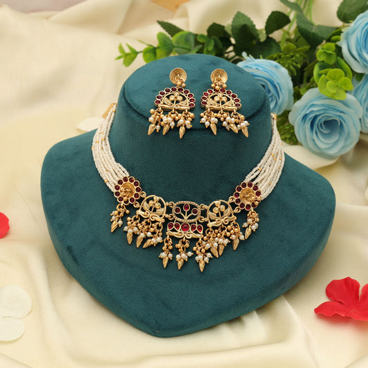 Rani Color Choker Mattgold-Halskettenset Königliches ethnisches Party-Schmuckdesign
