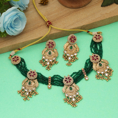 Rani & Grünes Choker-Set Mattvergoldete Halskette Designer Traditioneller Festlicher Schmuck