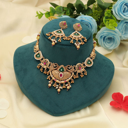 Rani & Green Color Mattgold Halskette Set Klassische Braut Ethnische Schmuckkollektion