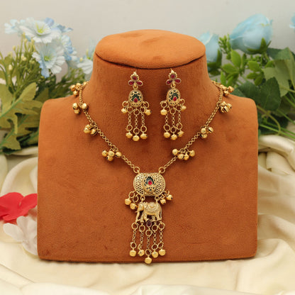Rani & Green Color Matte Gold Necklace Set Stylish Traditional Party Wear Jewelry