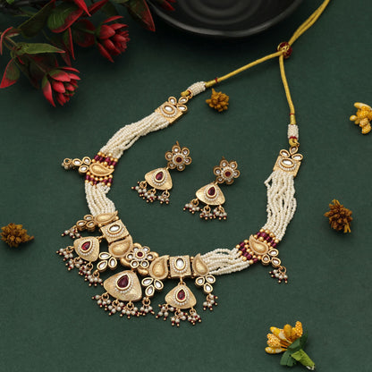 Rani Color Matte Gold Necklace Set Elegant Ethnic Daily Wear Jewelry Collection