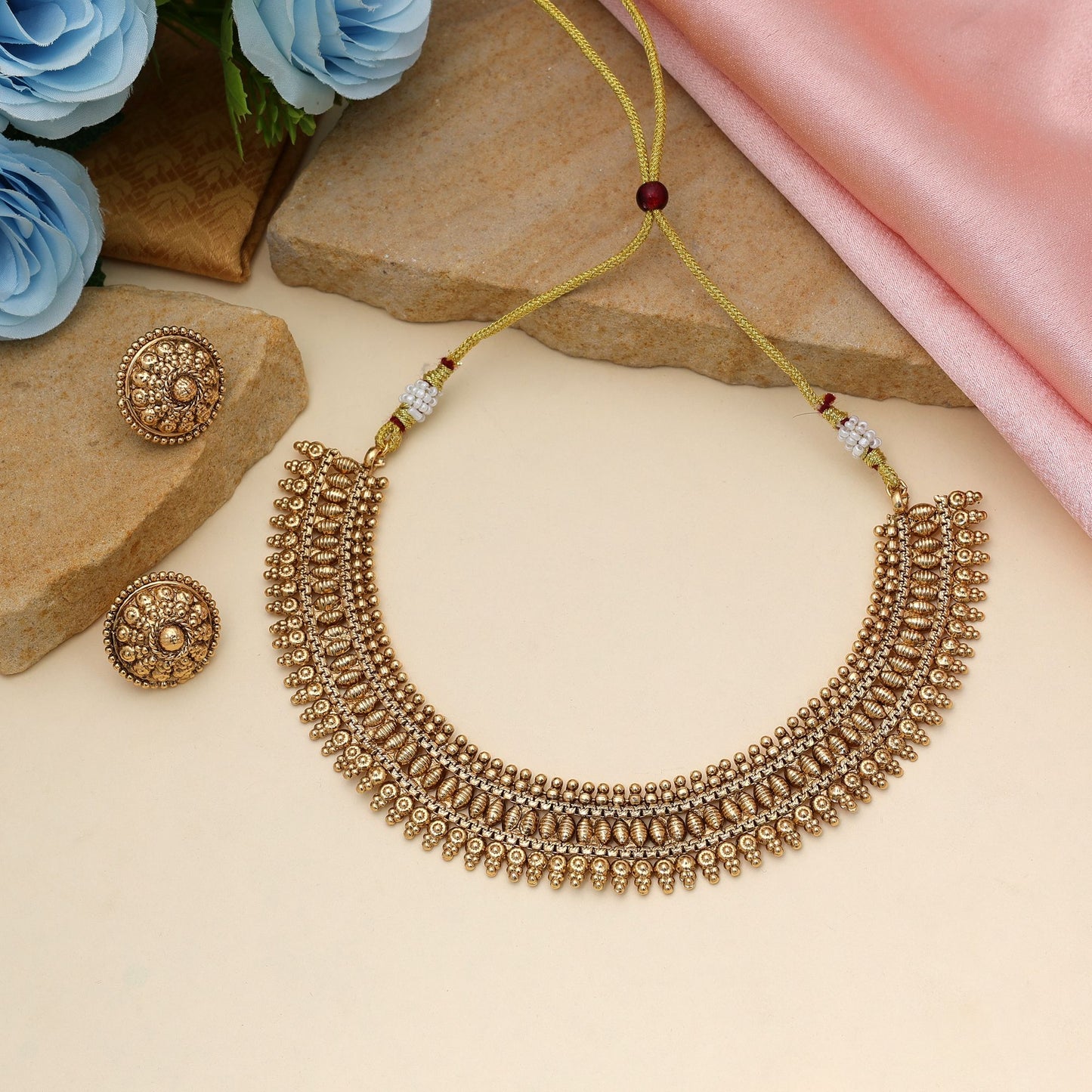 Classic Gold Color Matte Gold Necklace Set Elegant Daily Collection