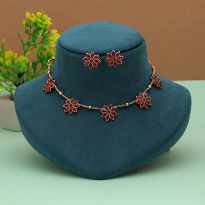 Premium Rani & Green Color Gold Plated Necklace Set For Women Ethnic Wear