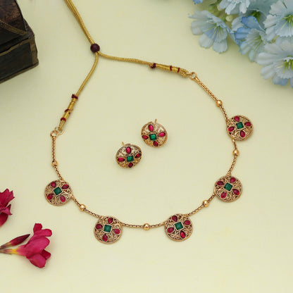 Stylish Rani & Green Color Gold Plated Necklace Set Bridal Jewelry Collection