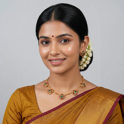Stylish Rani & Green Color Gold Plated Necklace Set Bridal Jewelry Collection