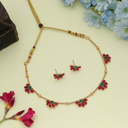 Graceful Rani & Green Color Gold Plated Necklace Set Elegant Ethnic Design
