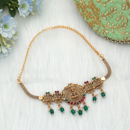Stylish Maroon & Green Color Choker Temple Necklace For Cultural Bridal Occasion Collection