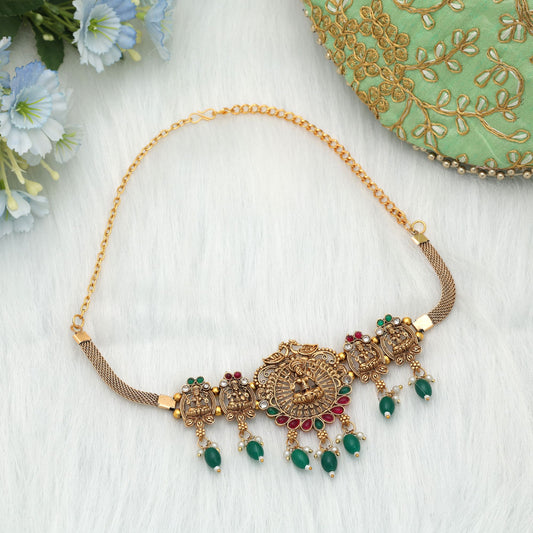 Stylisches Choker-Tempel-Halskette in Kastanienbraun und Grün für die kulturelle Brautkollektion