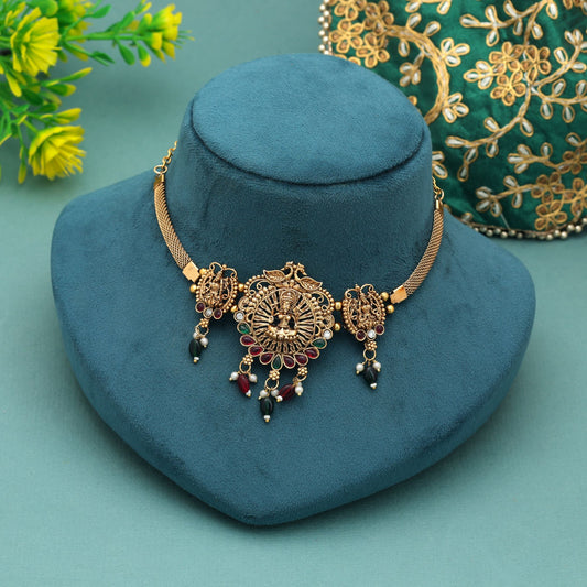 Königliche kastanienbraune und grüne Choker-Tempelhalskette mit traditionellem antikem Schmuck-Finish