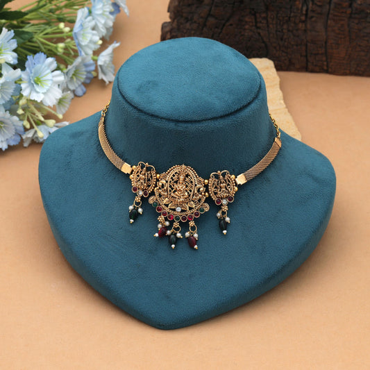 Beautiful Maroon & Green Color Choker Temple Necklace