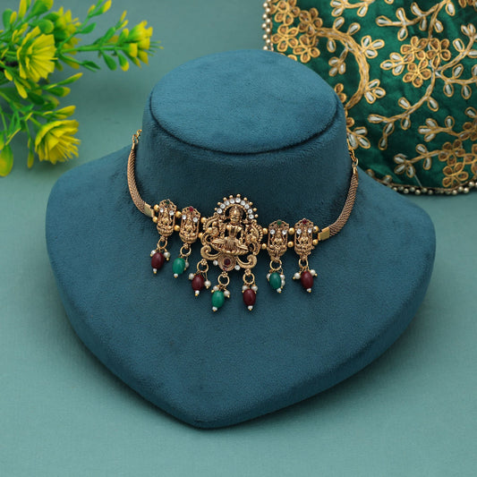 Premium Maroon & Green Color Choker Temple Necklace For Wedding Traditional Fashion Wear