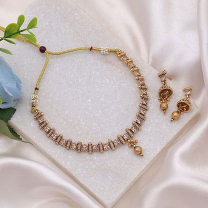 Gold Color Kundan Necklace Set with Classic Matte Gold Design