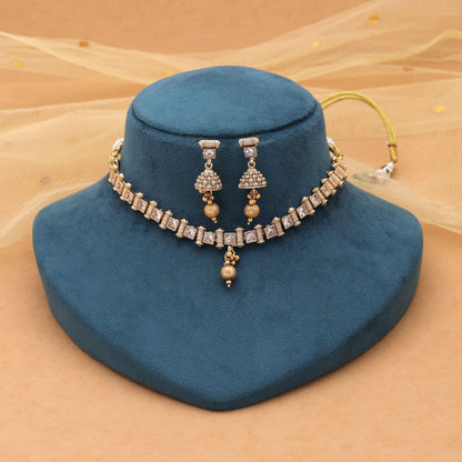 Gold Color Kundan Necklace Set with Classic Matte Gold Design