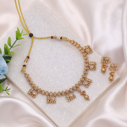 Gold Color Kundan Necklace Set with Luxurious Matte Gold Finish