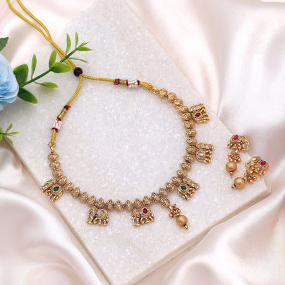 Rani & Green Color Kundan Necklace Set with Royal Matte Gold Touch