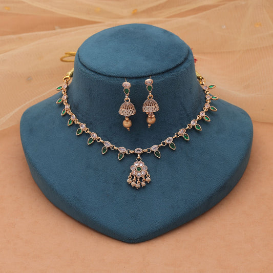 Green Color Kundan Necklace Set with Premium Traditional Design
