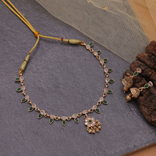 Green Color Kundan Necklace Set with Premium Traditional Design