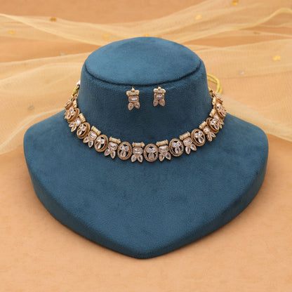 Gold Color Kundan Necklace Set with Elegant Ethnic Appeal