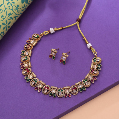 Rani & Green Color Kundan Necklace Set with Designer Craftsmanship
