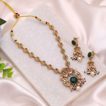 Green Color Kundan Necklace Set with Stunning Traditional Beauty