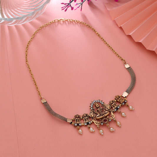 Maroon & Green Color Choker Temple Necklace with Royal Festive Look Design