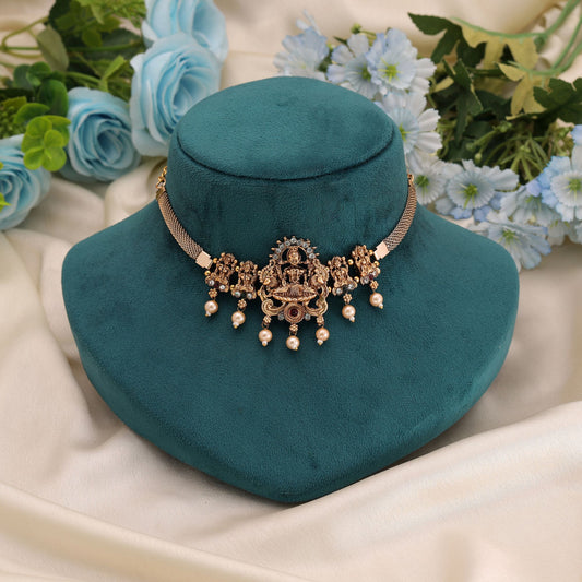 Maroon & Green Color Choker Temple Necklace with Royal Festive Look Design