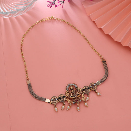 Maroon & Green Color Choker Temple Necklace with Elegant Ethnic Appeal