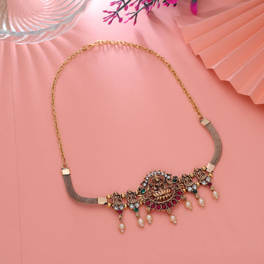 Maroon & Green Color Choker Temple Necklace with Heritage Inspired Artwork