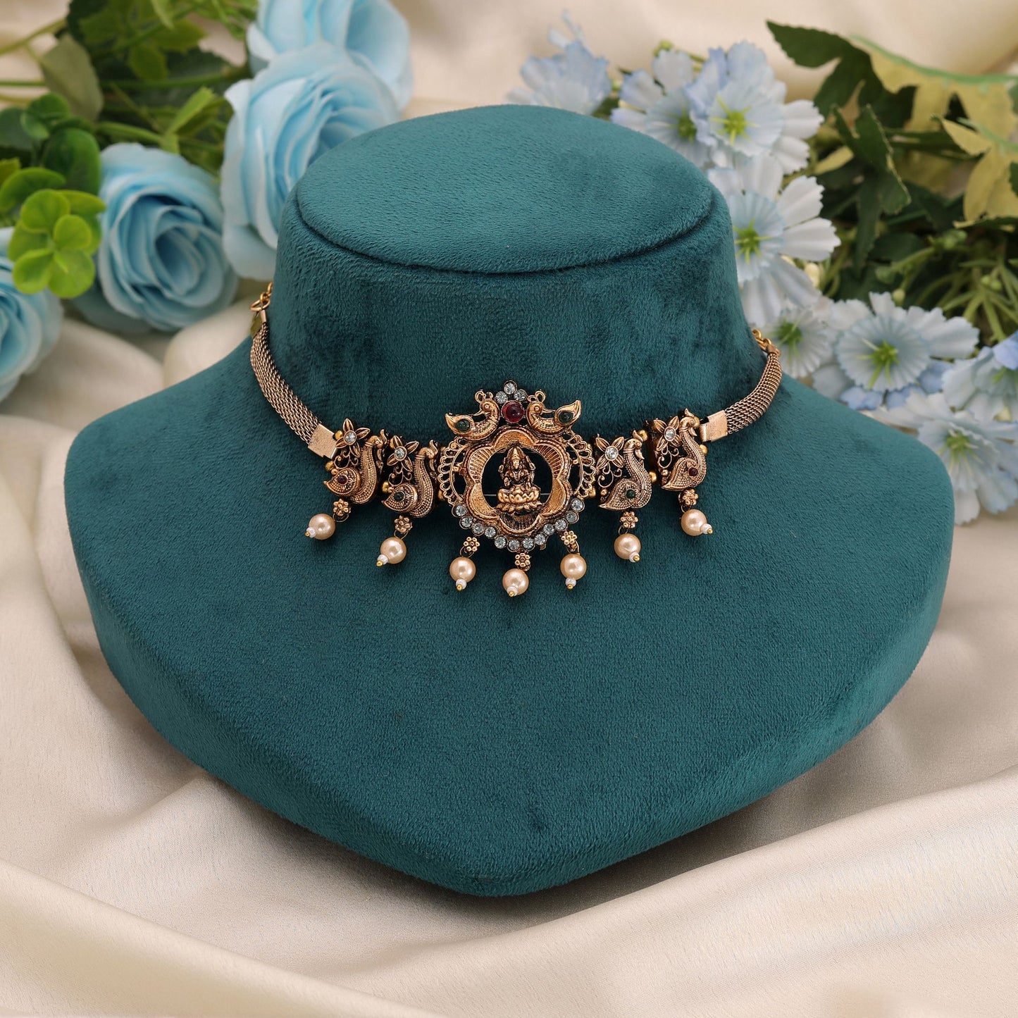 Rani & Green Color Choker Temple Necklace with Elegant Temple Craft Design