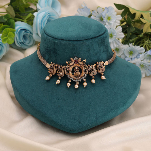 Rani & Green Color Choker Temple Necklace with Elegant Temple Craft Design