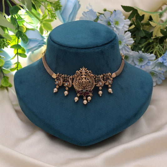 Rani & Green Color Choker Temple Necklace with Premium Traditional Styling