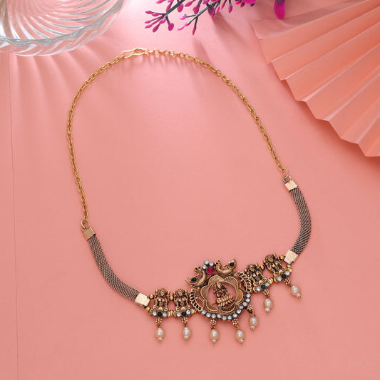 Rani & Green Color Choker Temple Necklace with Festive Ethnic Charm