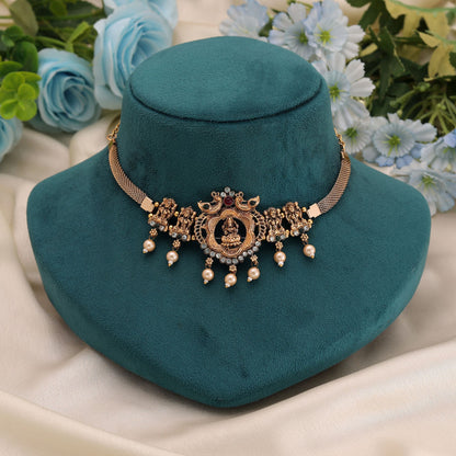 Rani & Green Color Choker Temple Necklace with Festive Ethnic Charm