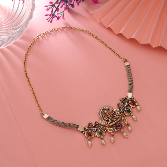 Rani & Green Color Choker Temple Necklace with Intricate Heritage Detailing